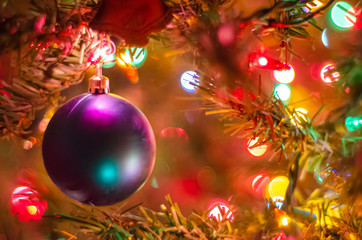 Obraz na płótnie Canvas Christmas Ornament on the Tree with Bokeh Lights