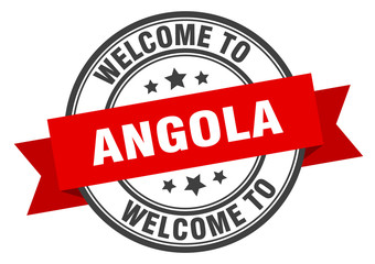 Angola stamp. welcome to Angola red sign