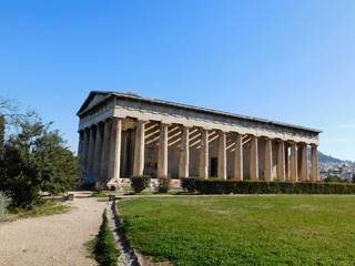 March 2019, Athens, Greece. The Temple of Hephaestus or Hephaisteion, in the Ancient Agora, or marketplace