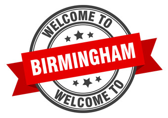 Birmingham stamp. welcome to Birmingham red sign