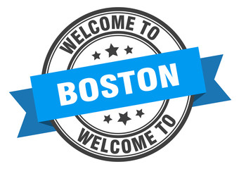 Boston stamp. welcome to Boston blue sign