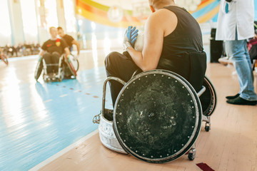 Rugby players in the wheelchairs