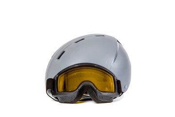 Fototapeta premium Ski helmet ski goggles isolated on white background. The concept of skiing, proper clothing and preparation for winter sports.