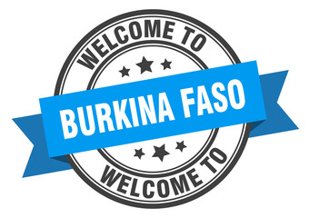 Burkina Faso stamp. welcome to Burkina Faso blue sign