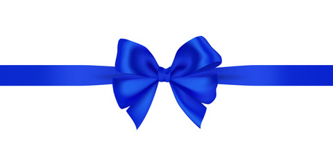 panoramic of blue ribbon bow on white background un vector illustration