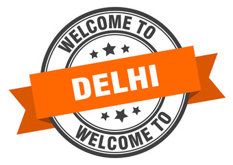 Fototapeta premium Delhi stamp. welcome to Delhi orange sign