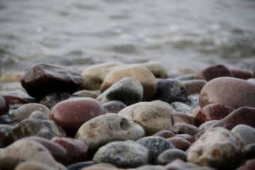 wet pebbles on the beach