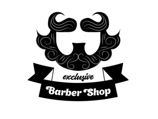 Poster with hipster man's head and text. Use it for creating barber shop website or print ads design.