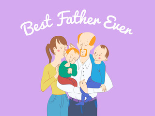 Poster for Int. Fathers day. Cartoon style funny characters. Vector illustration.