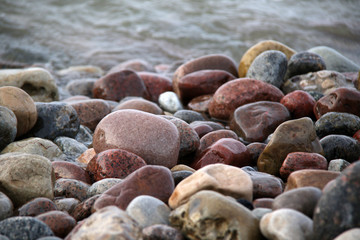 wet pebbles on the beach