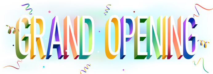 Colorful illustration of "Grand Opening" text