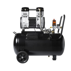 New Black air compressor isolated on a white background. Shooting for the catalog