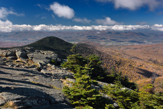 Mendon Peak in Coolidge State Forest and Rutland Vermont from Killington Mountain Resort in Fall