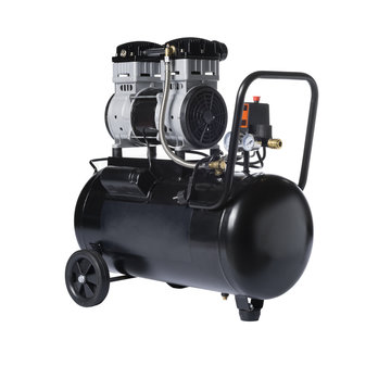 New Black air compressor isolated on a white background. Shooting for the catalog