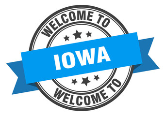 Obraz premium Iowa stamp. welcome to Iowa blue sign