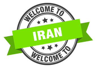Obraz premium Iran stamp. welcome to Iran green sign