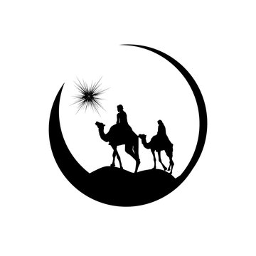 Christmas Star Camels With The Magi. Vector