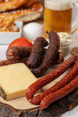 german sausages with cheese and beer