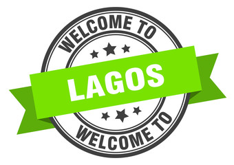 Lagos stamp. welcome to Lagos green sign