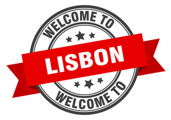 Lisbon stamp. welcome to Lisbon red sign
