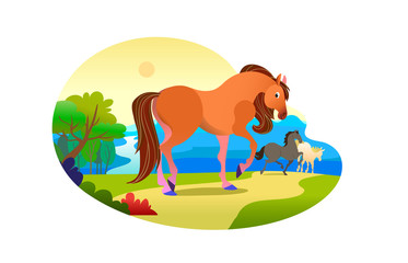 Horse in forest landscape. Use it for print or web desing.