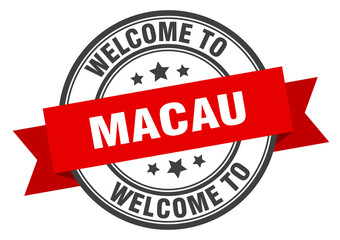 Macau stamp. welcome to Macau red sign