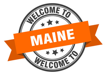 Obraz premium Maine stamp. welcome to Maine orange sign