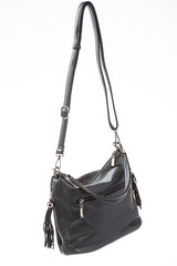 women's leather black handbag on white background