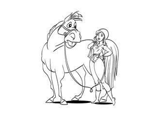 Cartoon style girl with horse.