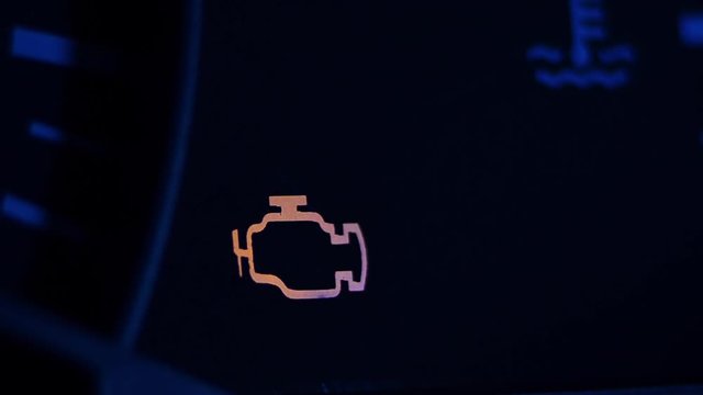 Check engine light symbol that pops up on dashboard when something goes wrong with the engine