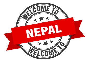Nepal stamp. welcome to Nepal red sign