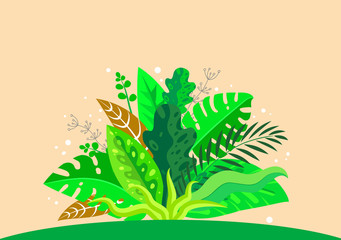 Summer poster design. Cartoon style leaves. Vector illustration.