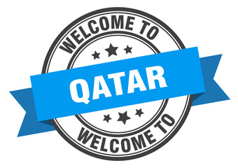 Obraz premium Qatar stamp. welcome to Qatar blue sign