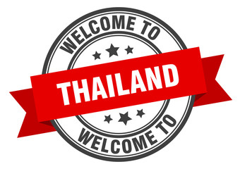 Thailand stamp. welcome to Thailand red sign