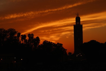 Sunset at night market in Marrakech square