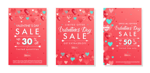 Fototapeta na wymiar Bundle of Valentines Day special offer banners with hearts and romantic elements.Sale templates perfect for prints, flyers, banners, promotions, special offers and more.Vector Valentines promos.