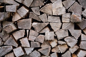 Close up of stack of firewood