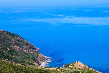 panoramic view over the promontory of Capo Caccia in Alghero, Sardinia, Italy