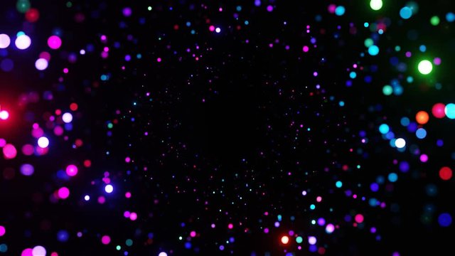 Abstract motion background shining multicolor particles. Shimmering Glittering Particles With Bokeh. Seamless 4K loop video