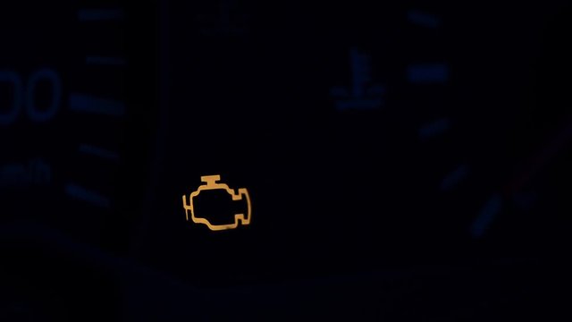 Check engine light symbol that pops up on dashboard when something goes wrong with the engine