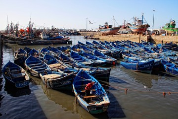 Essaouira, Morocco »; Spring 2017: Blue boats on the coast of Essaouira