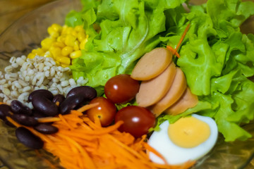 A salad is a dish consisting of a mixture of small pieces of food, usually vegetables or fruit.