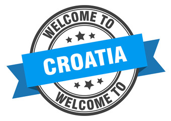 Croatia stamp. welcome to Croatia blue sign