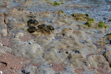 A series of photographs - ancient stone formations. Every step of this place on the Black Sea tells a story with its bizarre fossil sings. Byala resort , Bulgaria.
