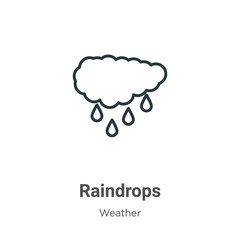 Raindrops outline vector icon. Thin line black raindrops icon, flat vector simple element illustration from editable weather concept isolated on white background