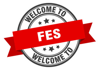 Fes stamp. welcome to Fes red sign