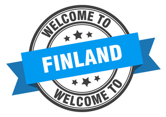 Finland stamp. welcome to Finland blue sign