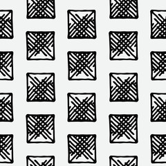 Seamless grunge doodle modern pattern. Geometry square fabric sample