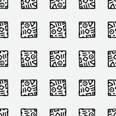 Seamless grunge doodle modern pattern. Geometry square fabric sample