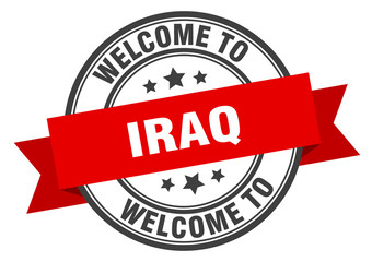 Iraq stamp. welcome to Iraq red sign